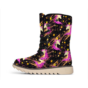 Star Fairy Unicorn Pattern Print Winter Boots