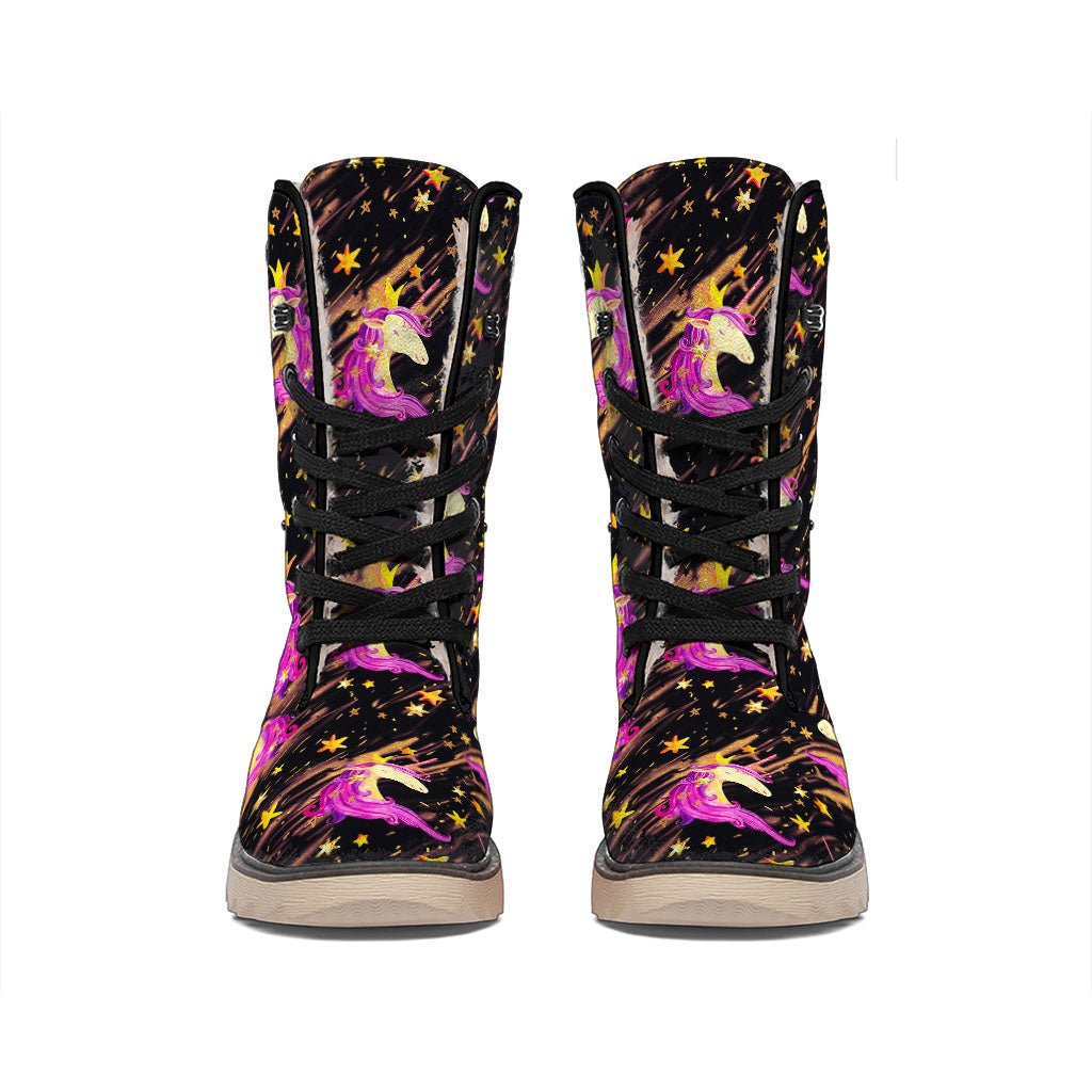 Star Fairy Unicorn Pattern Print Winter Boots