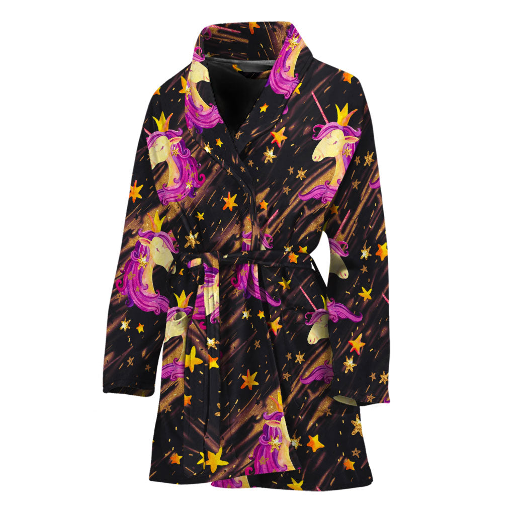 Star Fairy Unicorn Pattern Print Women's Bathrobe