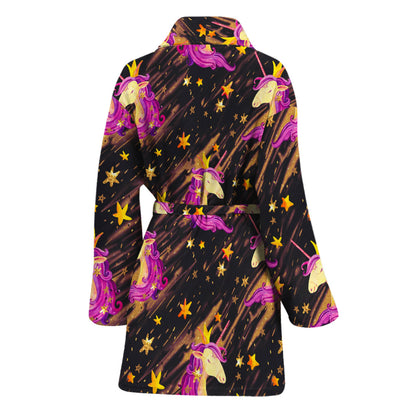 Star Fairy Unicorn Pattern Print Women's Bathrobe