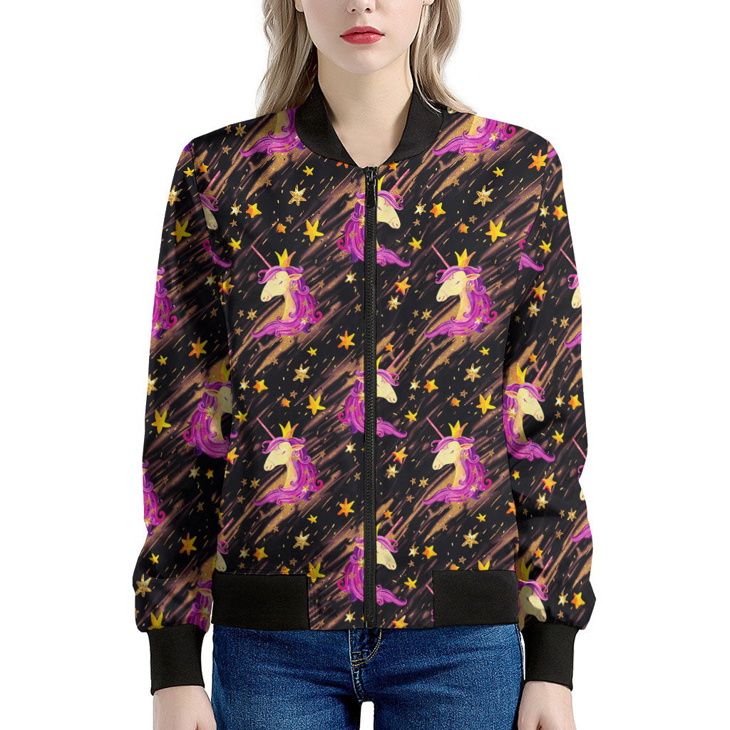 Star Fairy Unicorn Pattern Print Women's Bomber Jacket