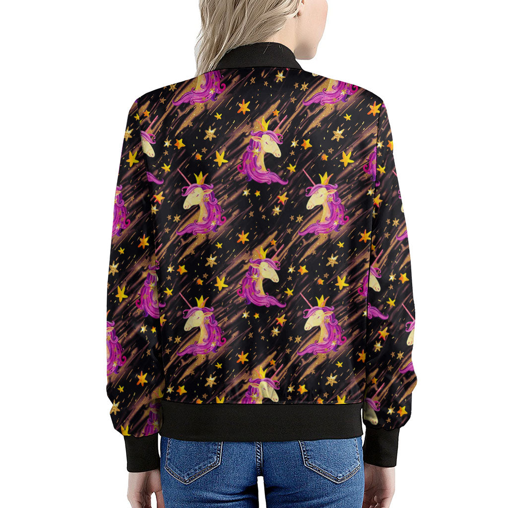 Star Fairy Unicorn Pattern Print Women's Bomber Jacket