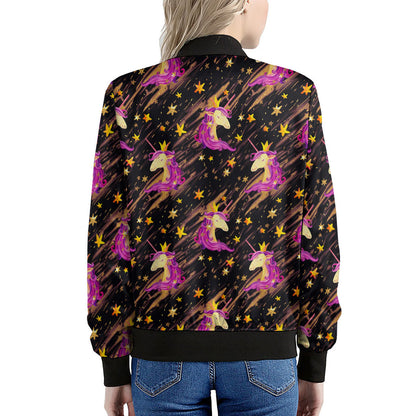 Star Fairy Unicorn Pattern Print Women's Bomber Jacket