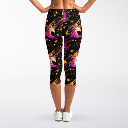 Star Fairy Unicorn Pattern Print Women's Capri Leggings