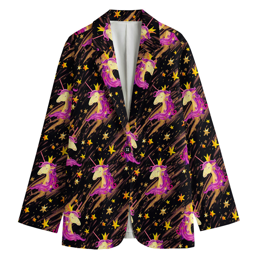 Star Fairy Unicorn Pattern Print Women's Cotton Blazer