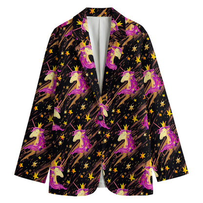 Star Fairy Unicorn Pattern Print Women's Cotton Blazer