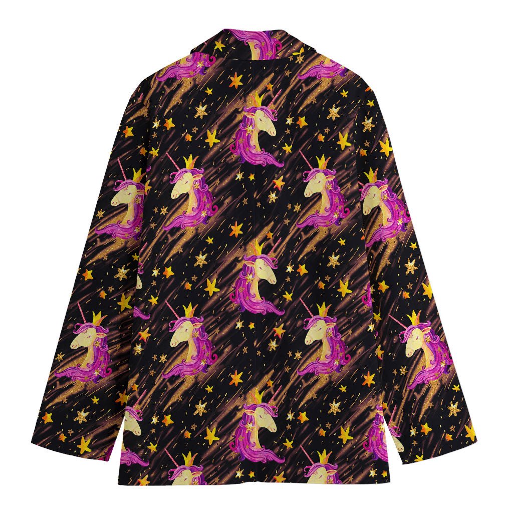 Star Fairy Unicorn Pattern Print Women's Cotton Blazer