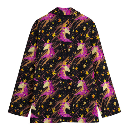 Star Fairy Unicorn Pattern Print Women's Cotton Blazer