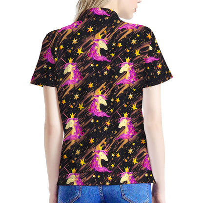 Star Fairy Unicorn Pattern Print Women's Polo Shirt