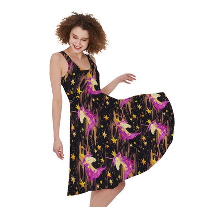 Star Fairy Unicorn Pattern Print Women's Sleeveless Dress