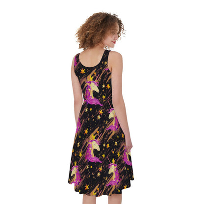 Star Fairy Unicorn Pattern Print Women's Sleeveless Dress