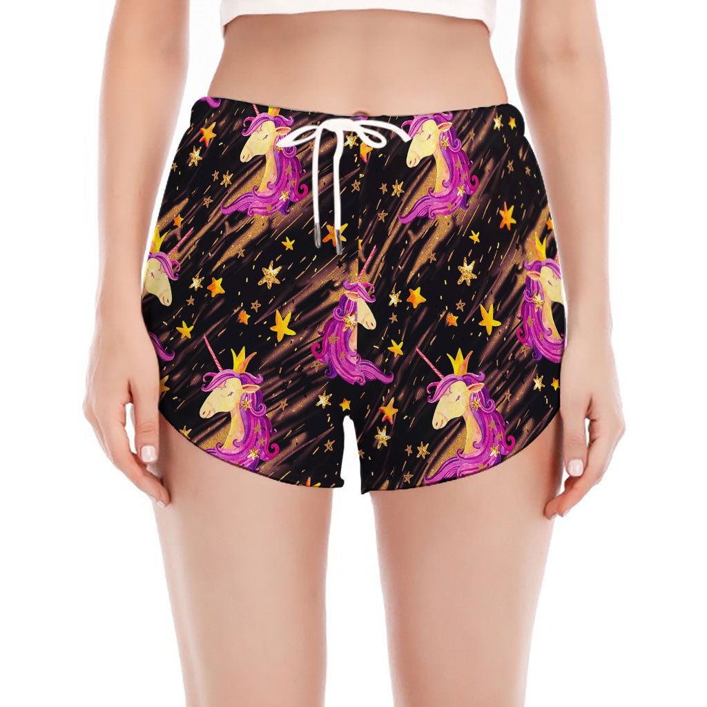 Star Fairy Unicorn Pattern Print Women's Split Running Shorts
