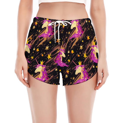 Star Fairy Unicorn Pattern Print Women's Split Running Shorts