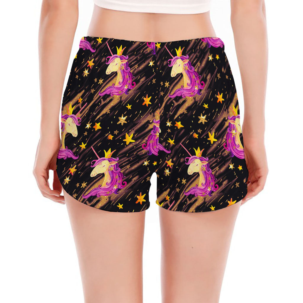 Star Fairy Unicorn Pattern Print Women's Split Running Shorts