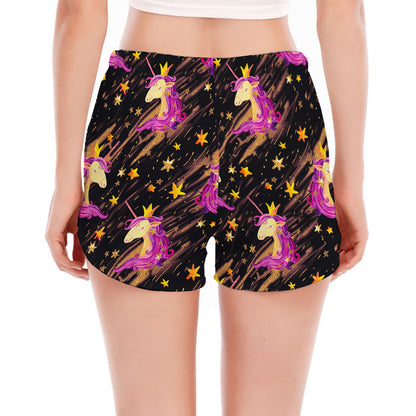 Star Fairy Unicorn Pattern Print Women's Split Running Shorts