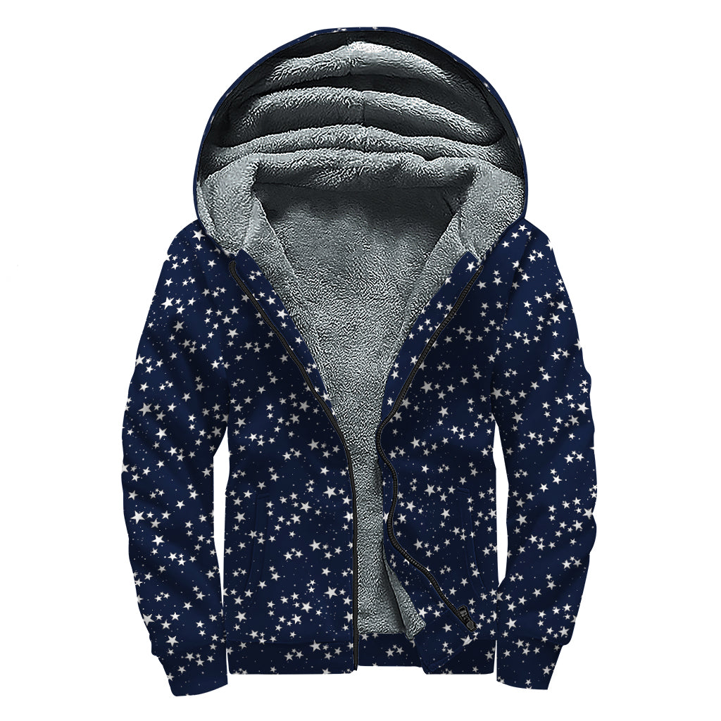 Star Sky Pattern Print Sherpa Lined Zip Up Hoodie