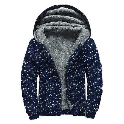 Star Sky Pattern Print Sherpa Lined Zip Up Hoodie