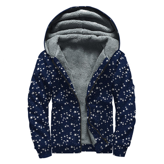 Star Sky Pattern Print Sherpa Lined Zip Up Hoodie
