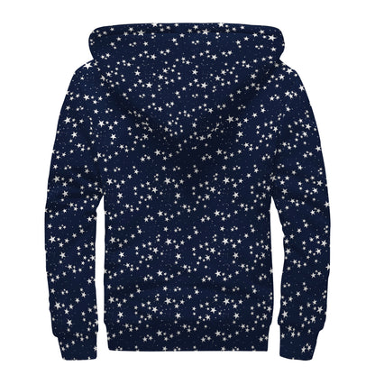 Star Sky Pattern Print Sherpa Lined Zip Up Hoodie