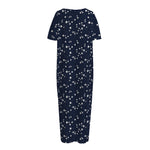 Star Sky Pattern Print Short Sleeve Long Nightdress