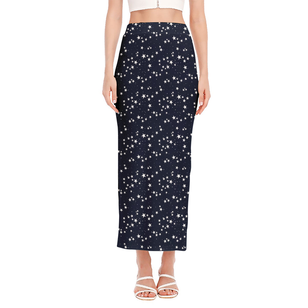 Star Sky Pattern Print Side Slit Maxi Skirt