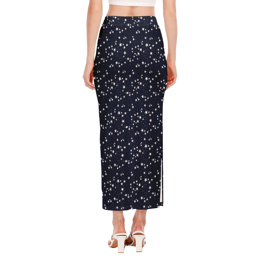 Star Sky Pattern Print Side Slit Maxi Skirt