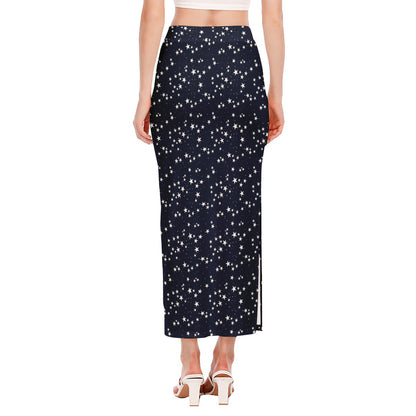 Star Sky Pattern Print Side Slit Maxi Skirt