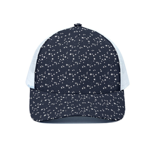 Star Sky Pattern Print White Mesh Trucker Cap