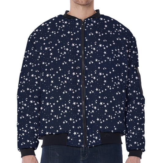 Star Sky Pattern Print Zip Sleeve Bomber Jacket