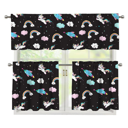 Star Space Unicorn Pattern Print 3 Piece Kitchen Curtains