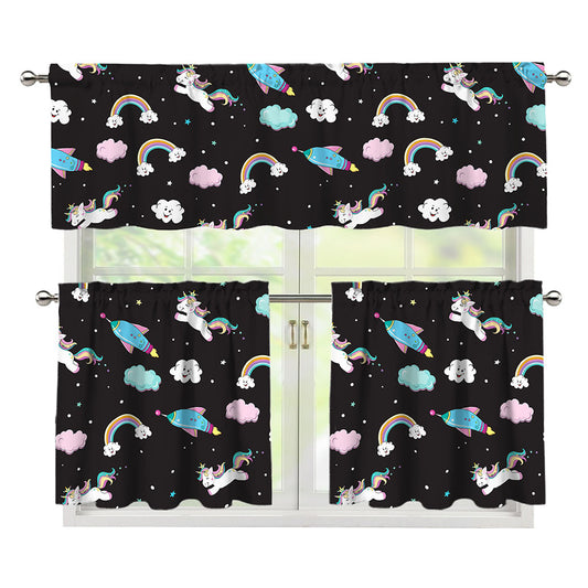 Star Space Unicorn Pattern Print 3 Piece Kitchen Curtains
