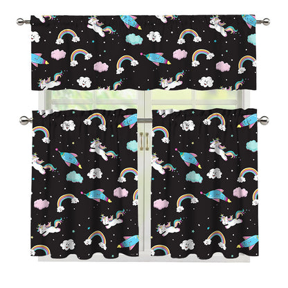 Star Space Unicorn Pattern Print 3 Piece Kitchen Curtains