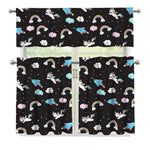 Star Space Unicorn Pattern Print 3 Piece Kitchen Curtains