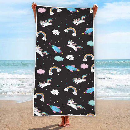 Star Space Unicorn Pattern Print Beach Towel