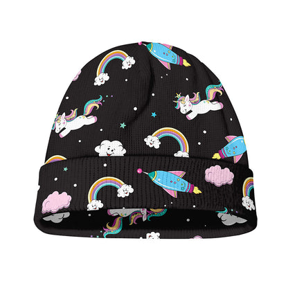 Star Space Unicorn Pattern Print Beanie