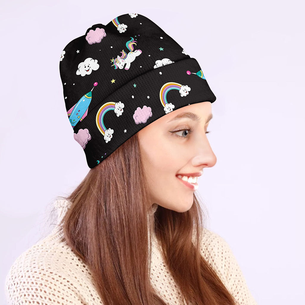 Star Space Unicorn Pattern Print Beanie