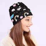Star Space Unicorn Pattern Print Beanie