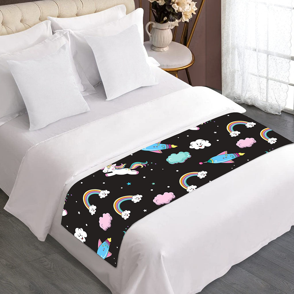 Star Space Unicorn Pattern Print Bed Runner