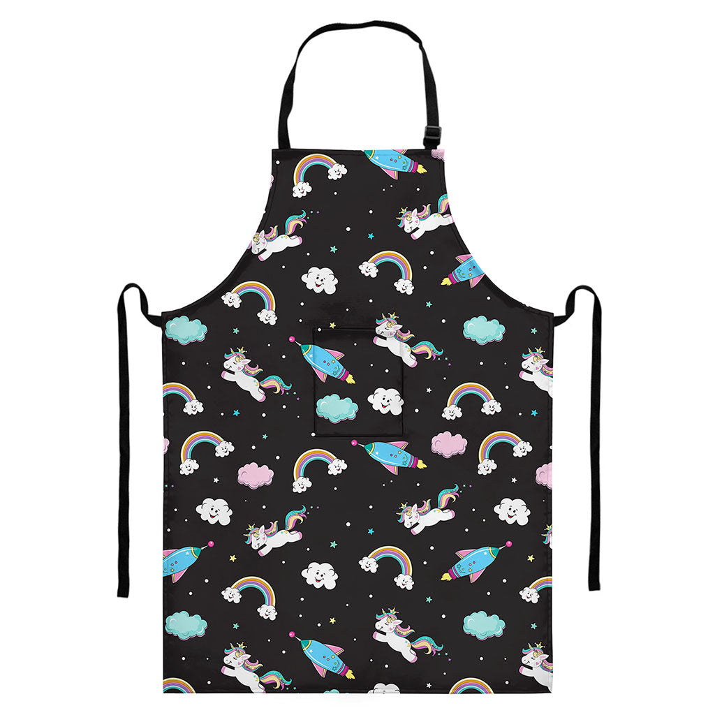 Star Space Unicorn Pattern Print Bib Apron With Pocket