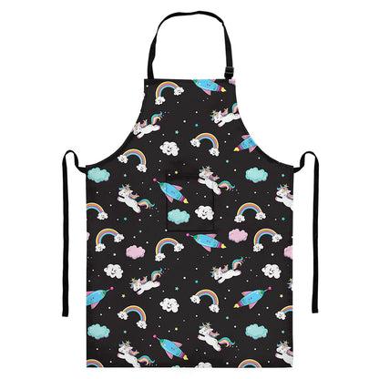 Star Space Unicorn Pattern Print Bib Apron With Pocket
