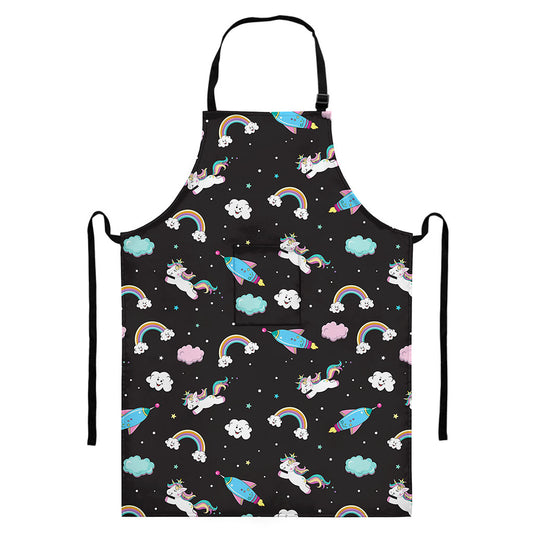 Star Space Unicorn Pattern Print Bib Apron With Pocket