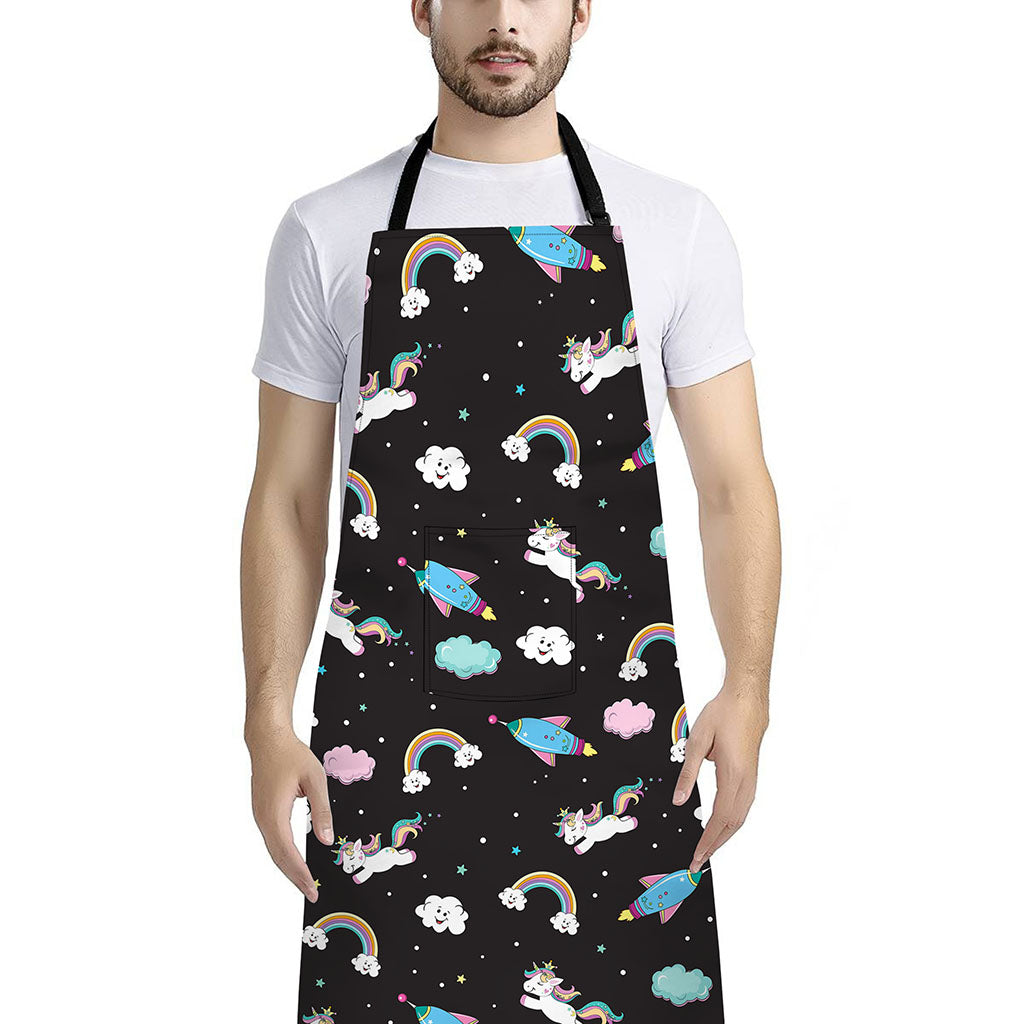 Star Space Unicorn Pattern Print Bib Apron With Pocket