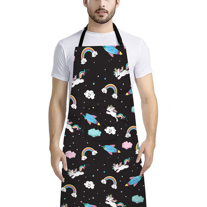 Star Space Unicorn Pattern Print Bib Apron With Pocket
