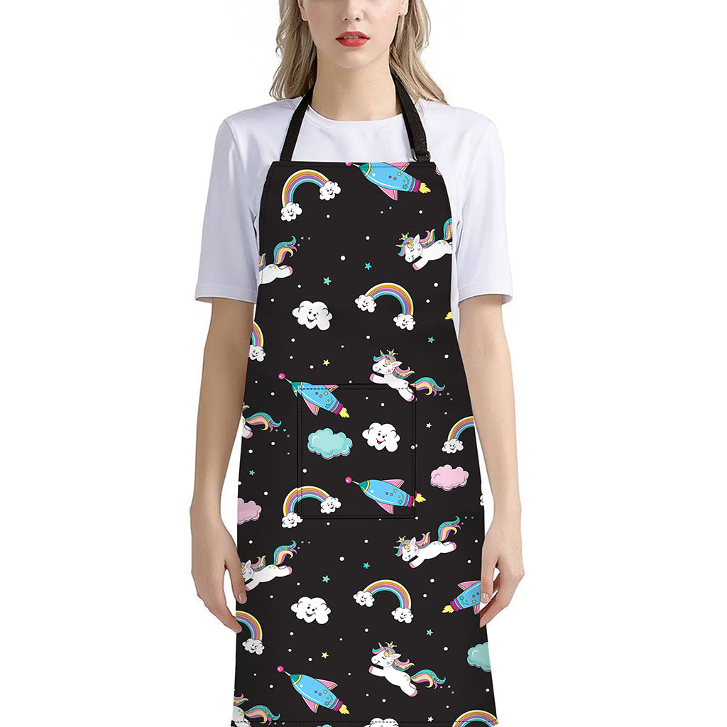 Star Space Unicorn Pattern Print Bib Apron With Pocket