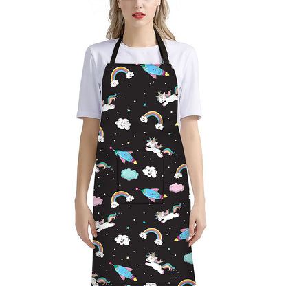 Star Space Unicorn Pattern Print Bib Apron With Pocket