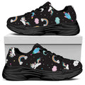 Star Space Unicorn Pattern Print Black Chunky Shoes