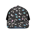 Star Space Unicorn Pattern Print Black Mesh Trucker Cap
