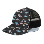 Star Space Unicorn Pattern Print Black Mesh Trucker Cap
