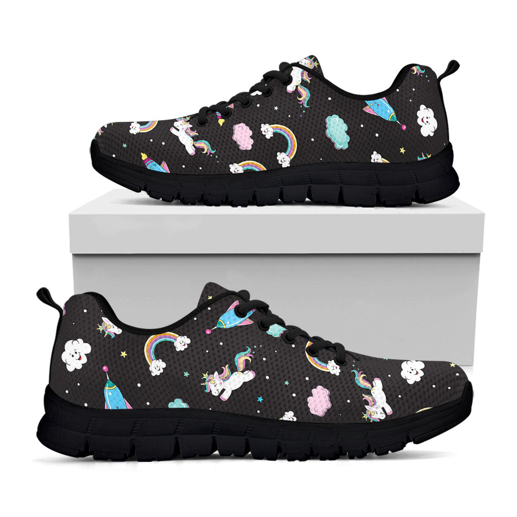 Star Space Unicorn Pattern Print Black Running Shoes