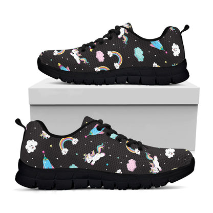 Star Space Unicorn Pattern Print Black Running Shoes